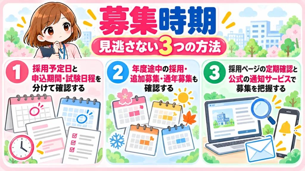 募集時期を見逃さない3つの方法の図解