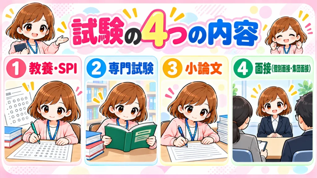 保健師公務員試験の4つの内容の図解