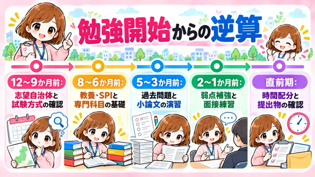 勉強開始からの逆算スケジュールの図解