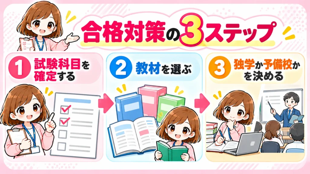 合格対策の始め方3ステップの図解