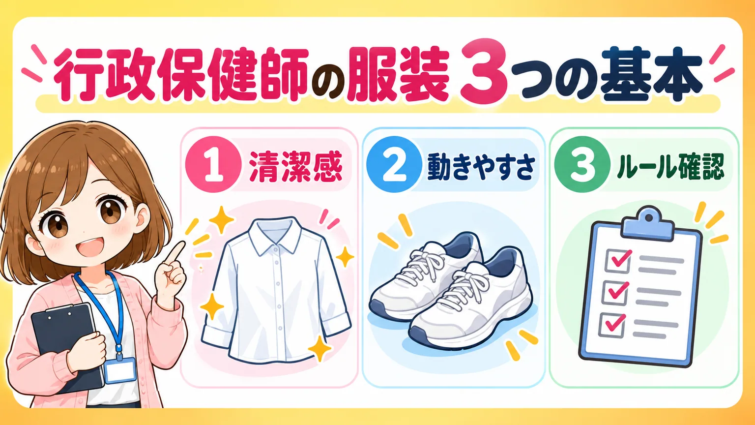 行政保健師の服装で大切な清潔感と動きやすさとルール確認の3つの基本